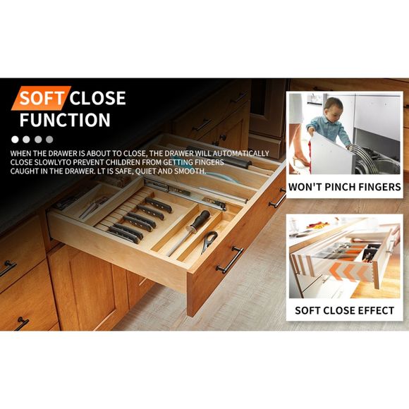 22" Bottom Mount Soft Close Drawer Slides Full Extension 80lb Load 22 inch - Picture 9 of 11